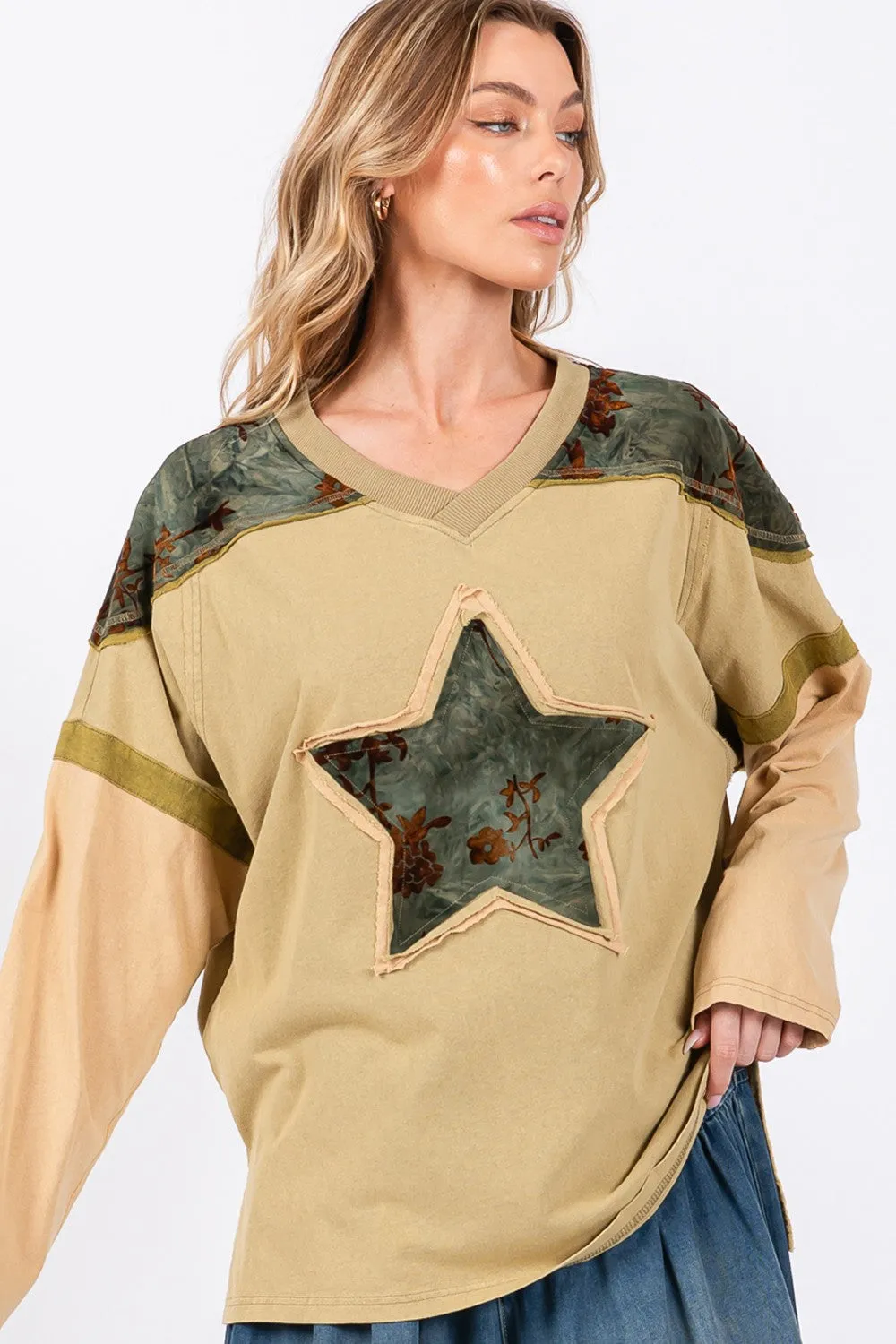 SAGE + FIG Star Patch Long Sleeve Color Block T-Shirt sold by Charming Charlie product image thumbnail 5