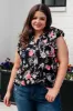 Lizzy Flutter Sleeve Top in Black and Muted Pink Floral sold by Charming Charlie