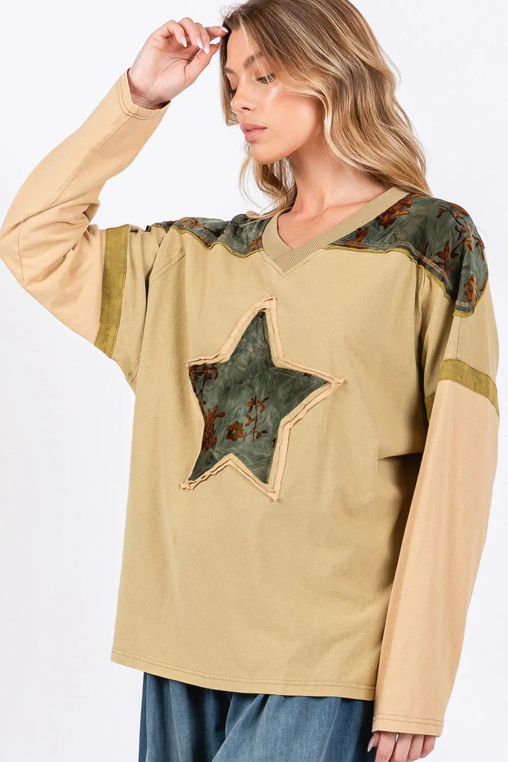 SAGE + FIG Star Patch Long Sleeve Color Block T-Shirt sold by Charming Charlie product image thumbnail 3