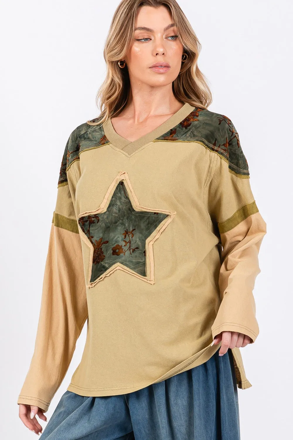 SAGE + FIG Star Patch Long Sleeve Color Block T-Shirt sold by Charming Charlie product image thumbnail 4
