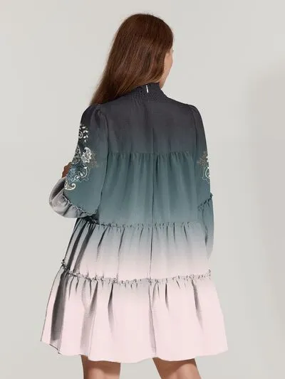 Gradient Smocked Turtleneck Balloon Sleeve Mini Dress sold by Charming Charlie product image thumbnail 2