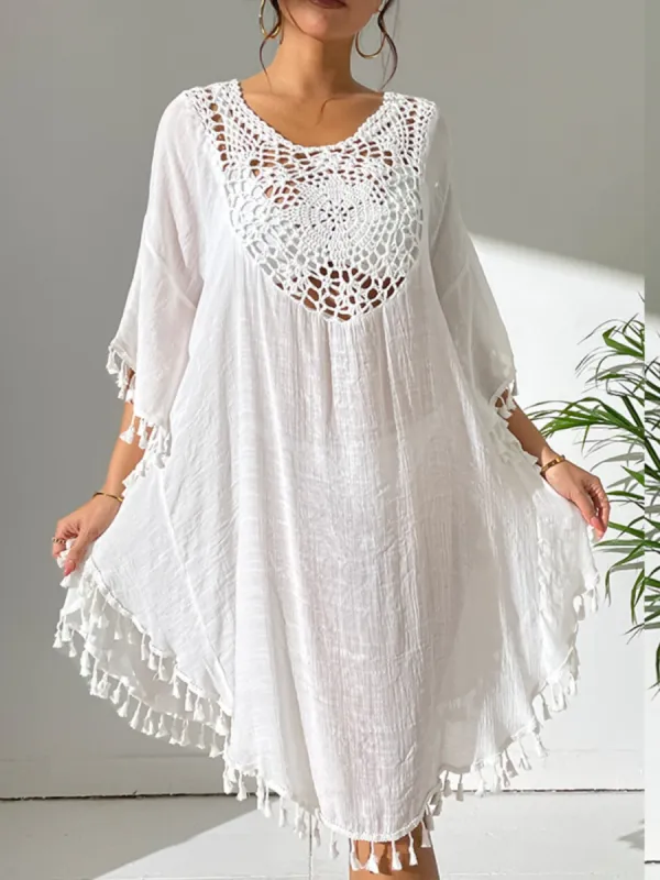 Tassel Cutout Scoop Neck Cover-Up Dress sold by Charming Charlie