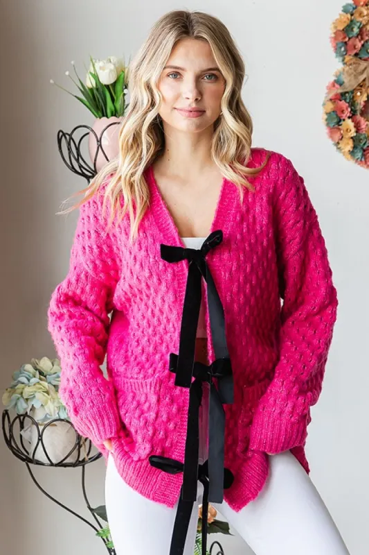 First Love Tie Closure Open Knit Cardigan sold by Charming Charlie