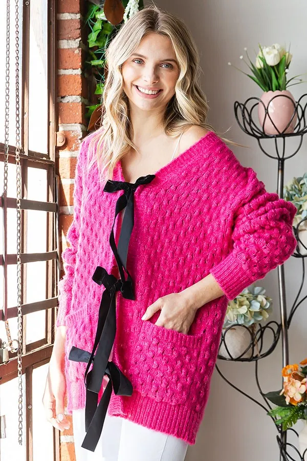 First Love Tie Closure Open Knit Cardigan sold by Charming Charlie product image thumbnail 2