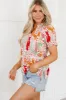 Printed Notched Short Sleeve Blouse sold by Charming Charlie