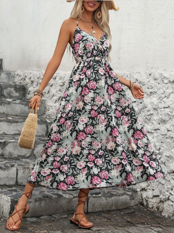 Smocked Printed Halter Neck Midi Dress sold by Charming Charlie