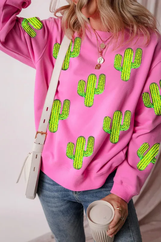 Sequin Cactus Long Sleeve Sweatshirt sold by Charming Charlie