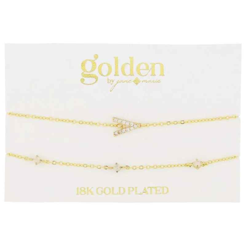 7" Around 18K Gold Plated Set of 2, Cubic Zirconia Pave "V" Initial, Multi Opals Bracelet, 1.5" Ext sold by Charming Charlie