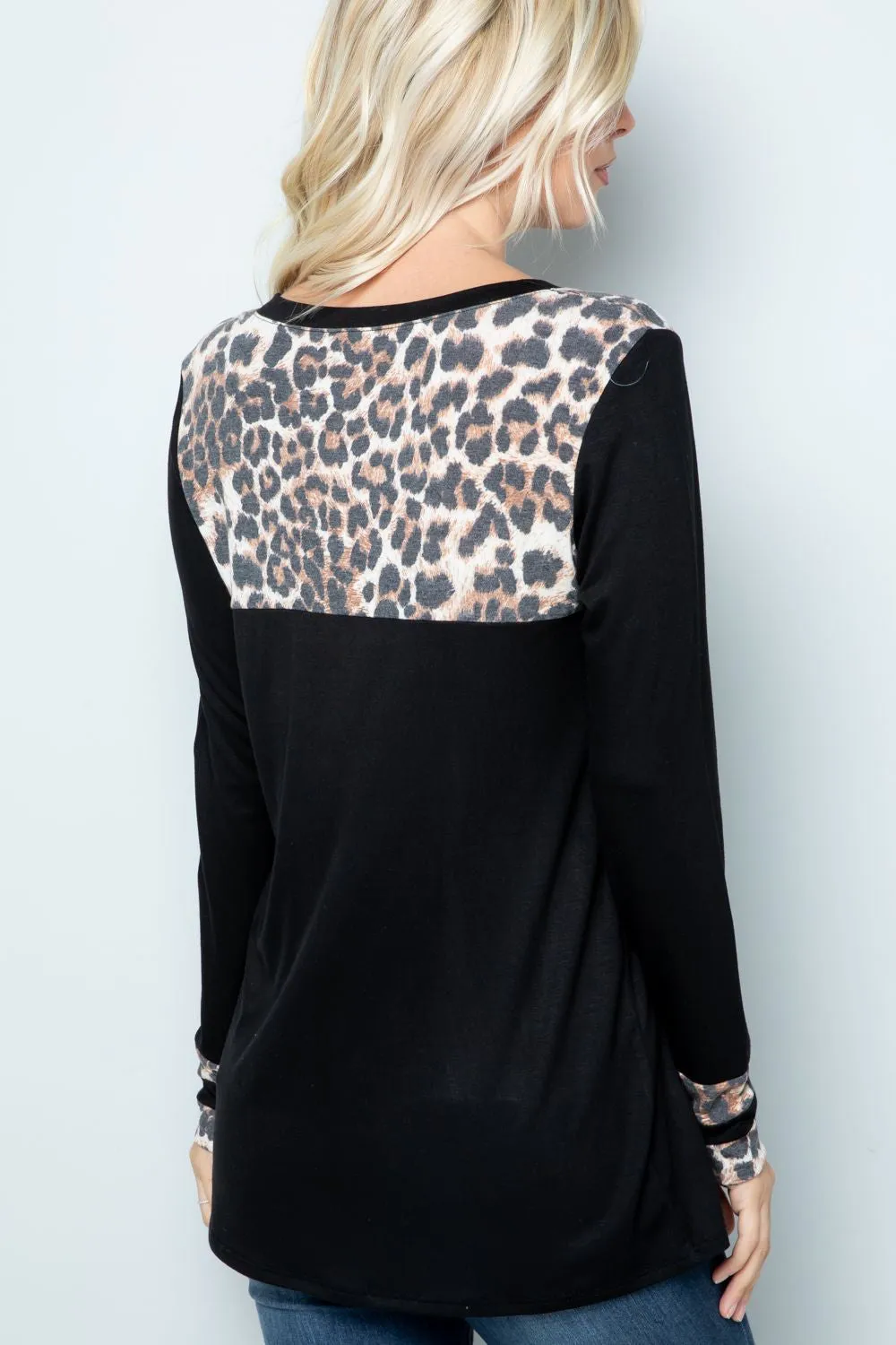 Celeste Full Size Long Sleeve Leopard Spliced T-Shirt sold by Charming Charlie product image thumbnail 2