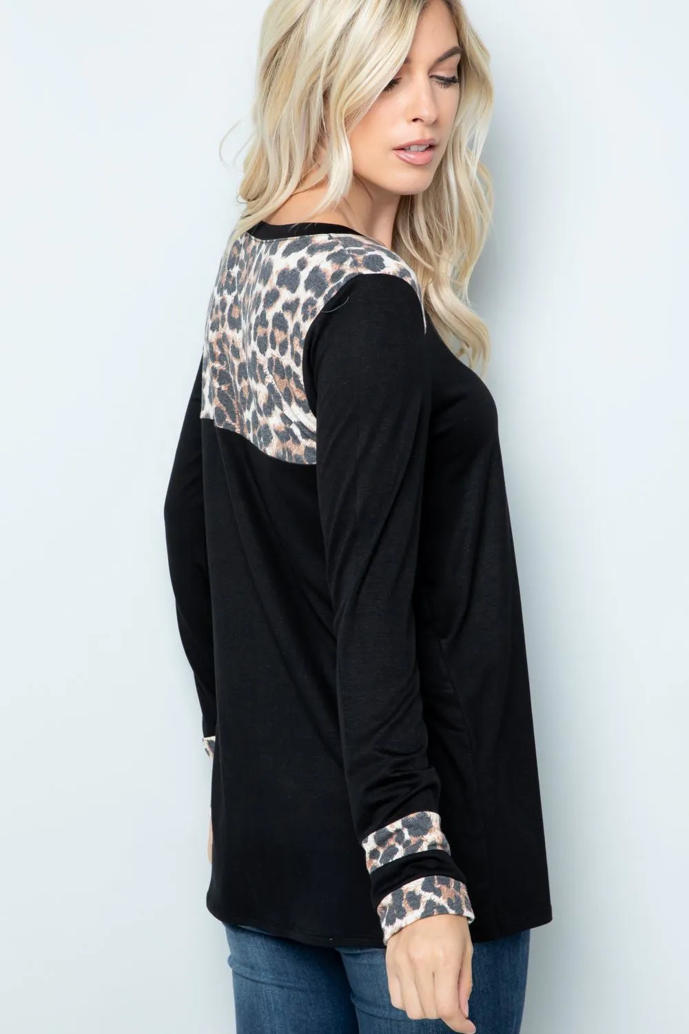 Celeste Full Size Long Sleeve Leopard Spliced T-Shirt sold by Charming Charlie product image thumbnail 3