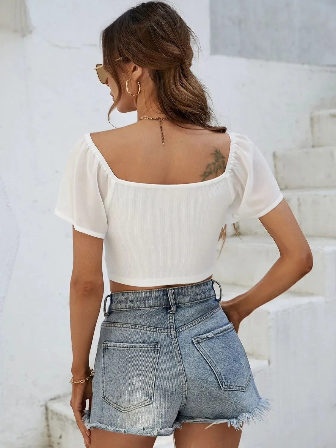 Drawstring Short Sleeve Crop Top sold by Charming Charlie product image thumbnail 2