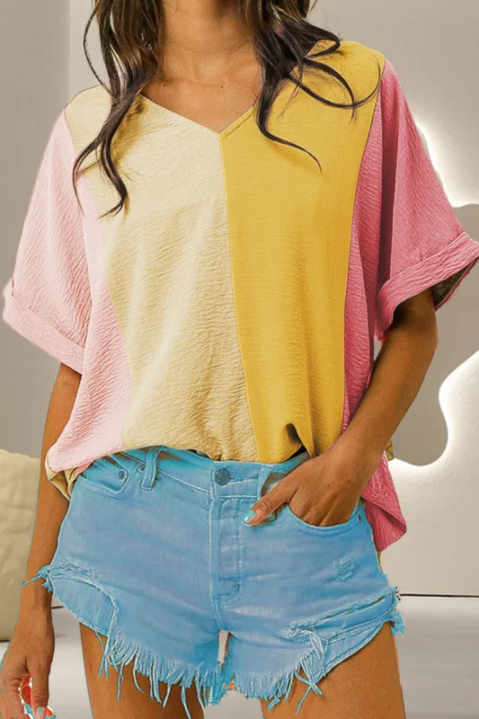 Color Block V-Neck Half Sleeve T-Shirt sold by Charming Charlie