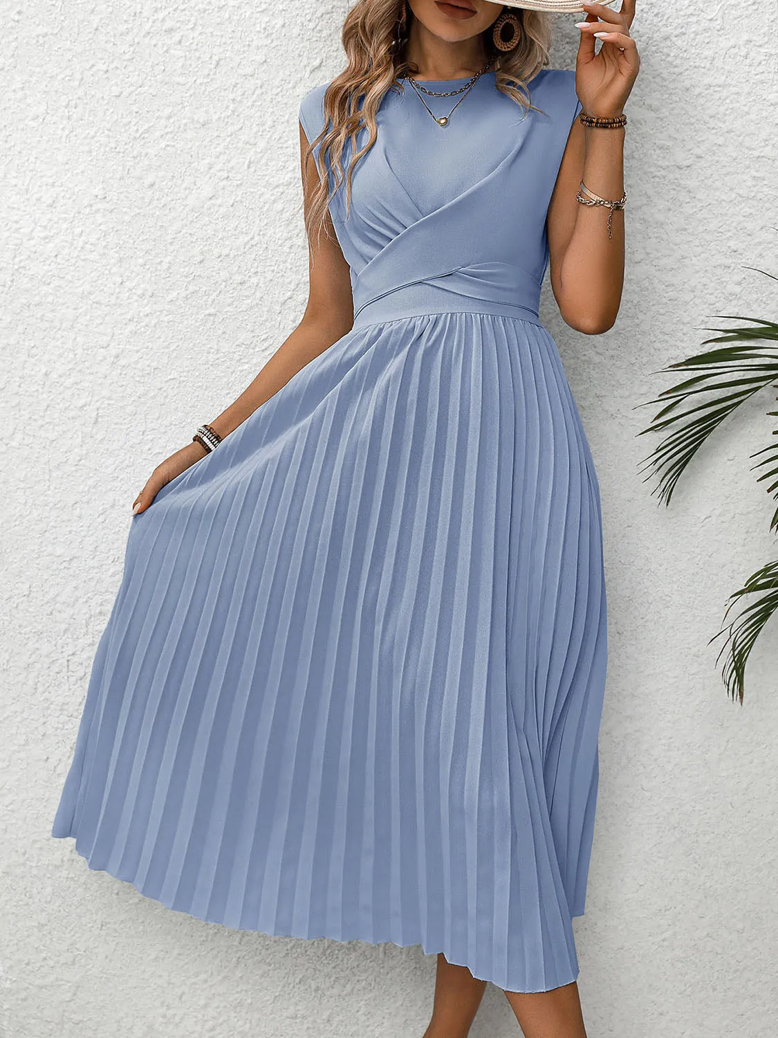 Pleated Round Neck Cap Sleeve Dress sold by Charming Charlie product image thumbnail 3