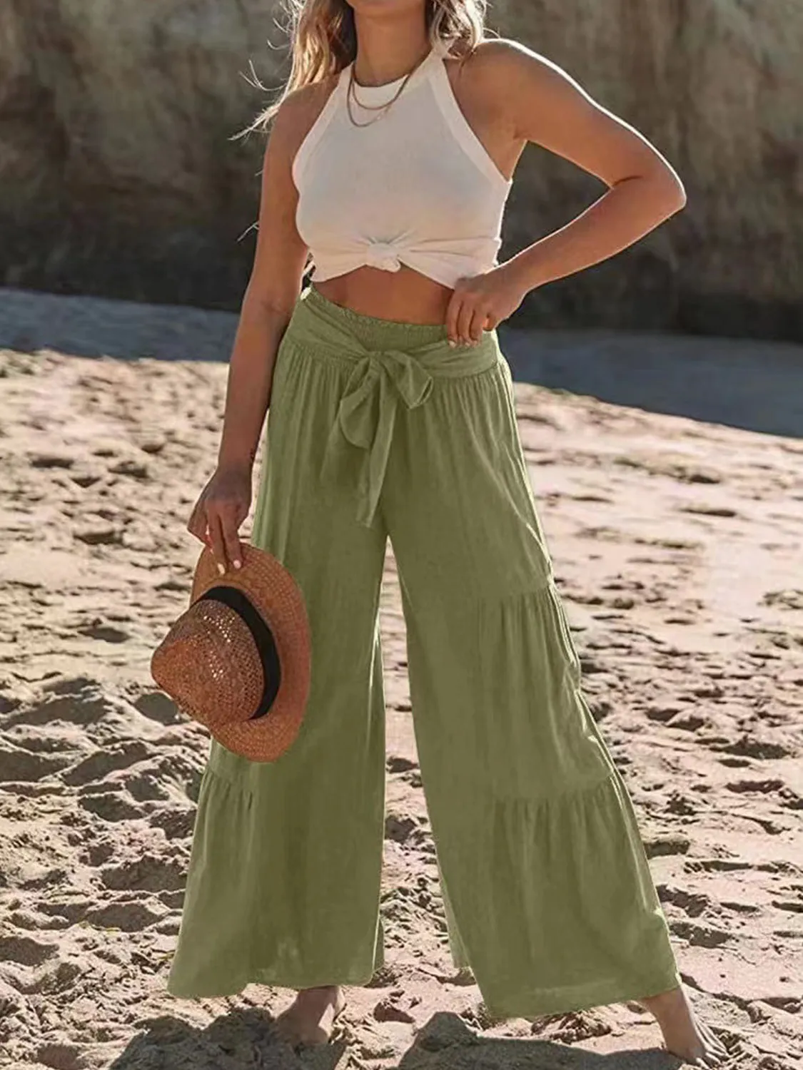 Tied Ruched Wide Leg Pants sold by Charming Charlie