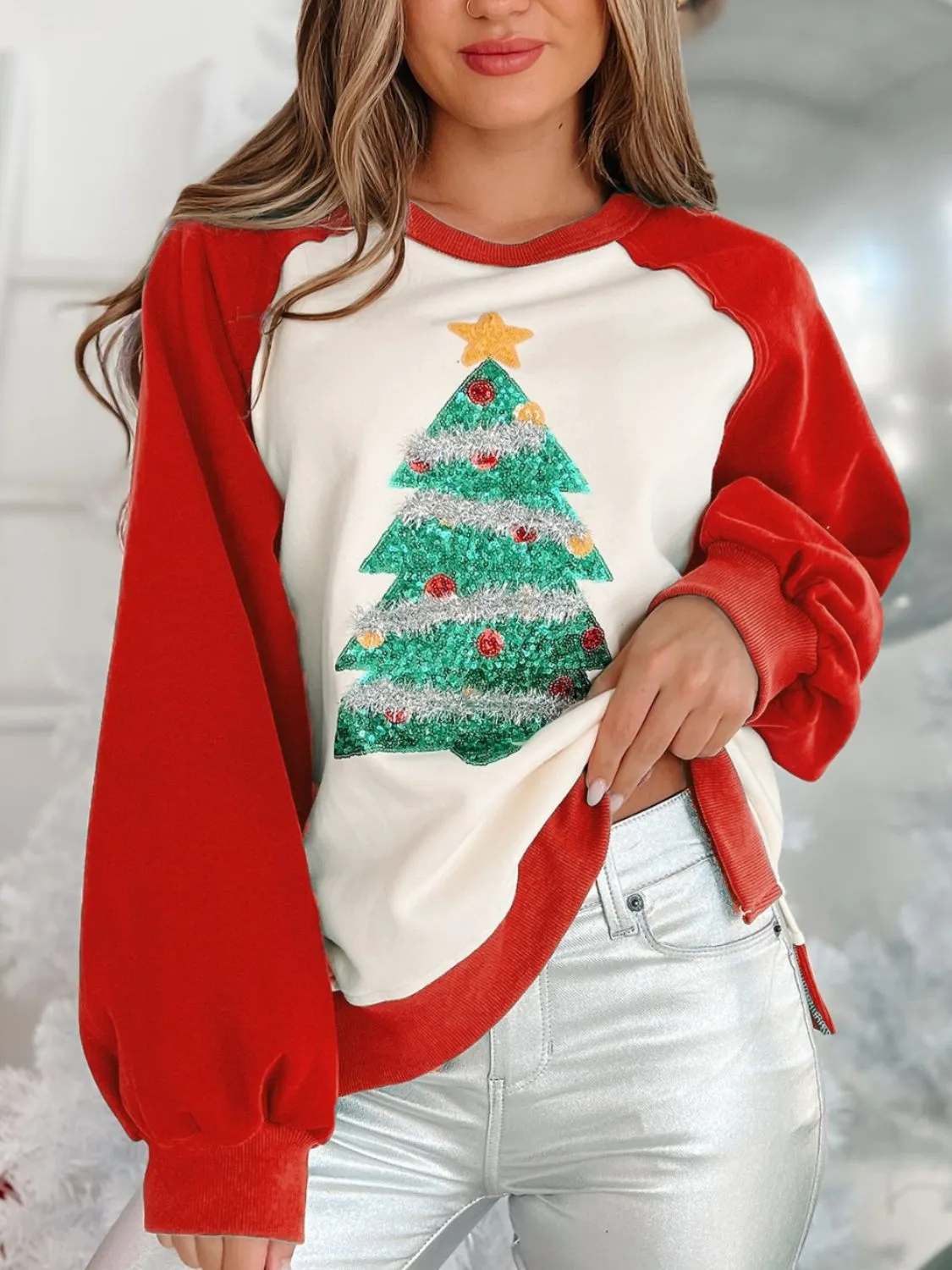 Christmas Tree Long Sleeve Sweatshirt sold by Charming Charlie product image thumbnail 4