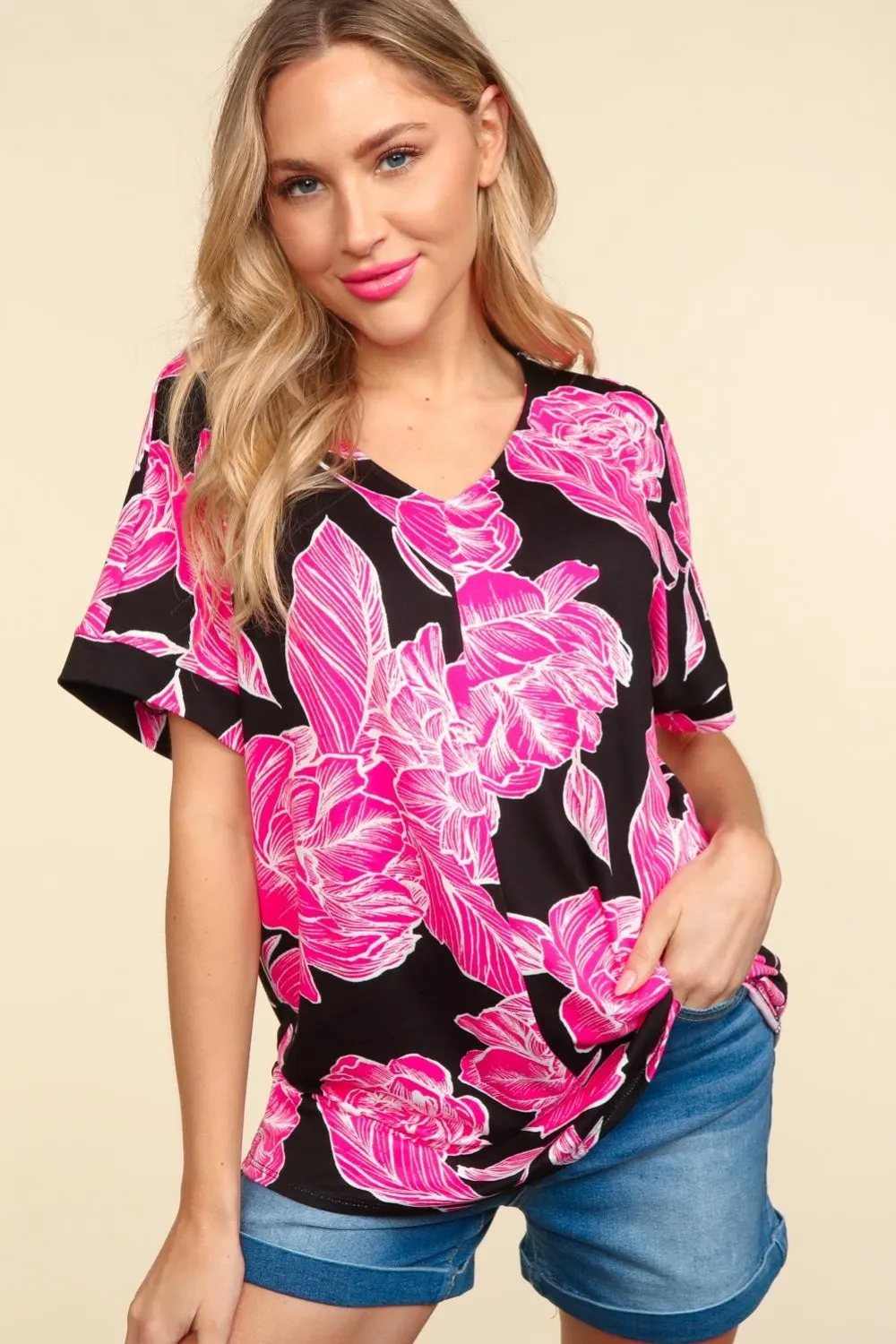 Haptics Floral Drop Shoulder T-Shirt sold by Charming Charlie product image thumbnail 4