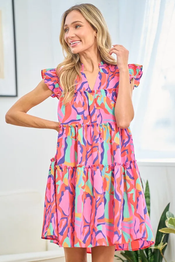 First Love Full Size Printed Ruffle Cap Sleeve Tiered Dress sold by Charming Charlie product image thumbnail 4