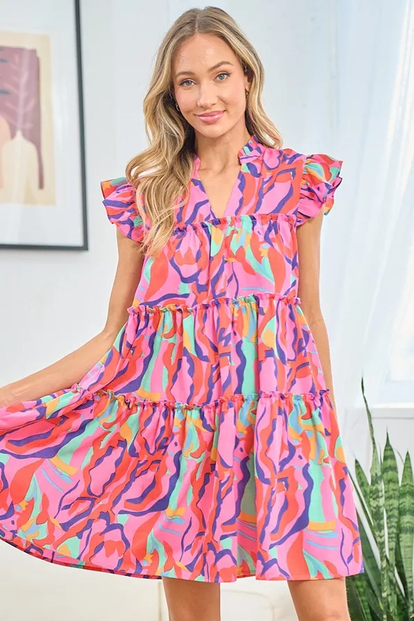 First Love Full Size Printed Ruffle Cap Sleeve Tiered Dress sold by Charming Charlie