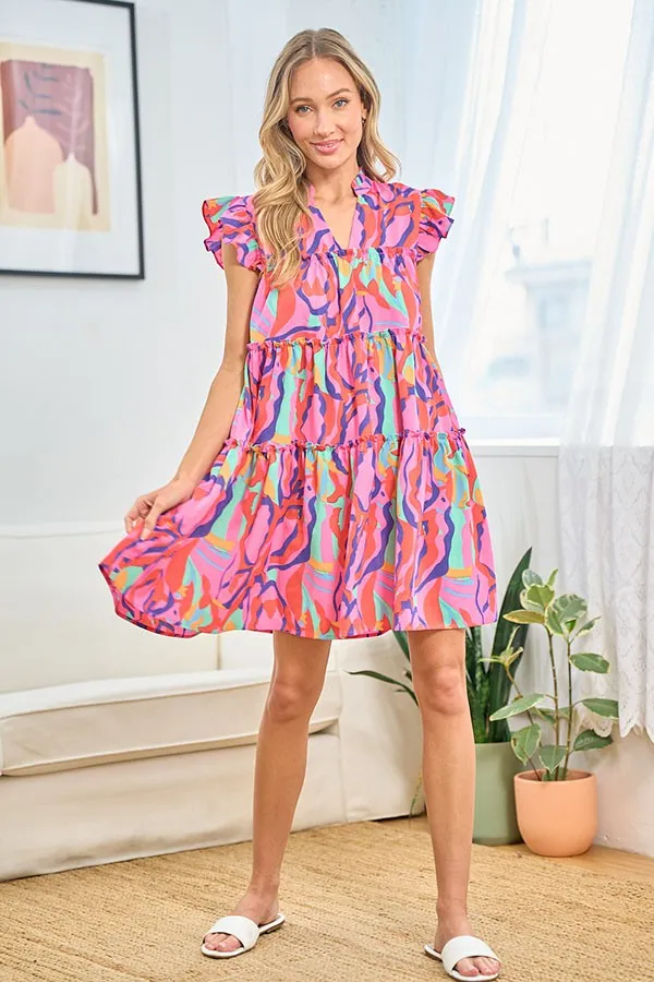 First Love Full Size Printed Ruffle Cap Sleeve Tiered Dress sold by Charming Charlie product image thumbnail 5