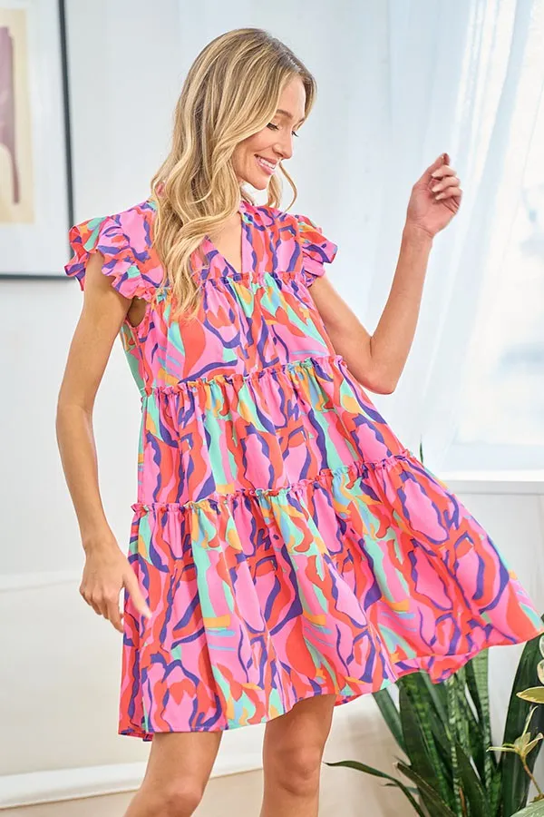 First Love Full Size Printed Ruffle Cap Sleeve Tiered Dress sold by Charming Charlie product image thumbnail 2