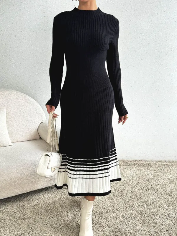 Contrast Mock Neck Long Sleeve Sweater Dress sold by Charming Charlie