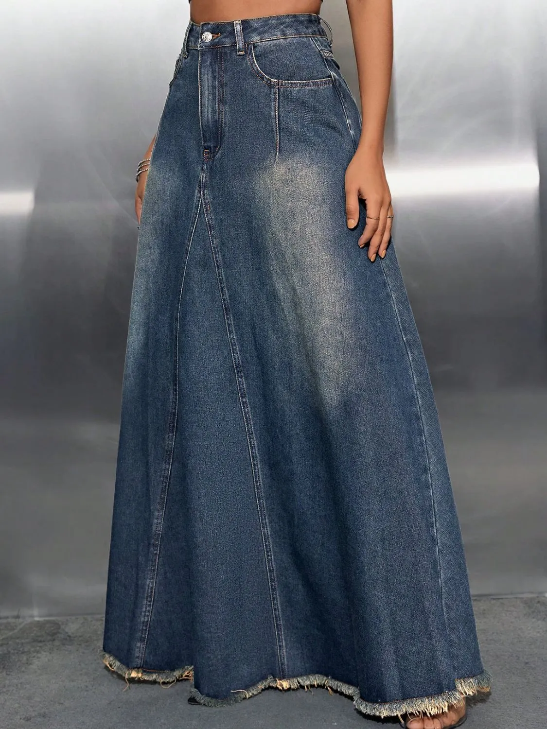 Raw Hem High Waist Denim Skirt with Pockets sold by Charming Charlie product image thumbnail 3