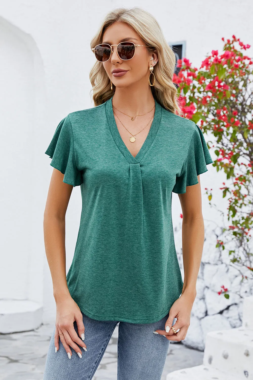 V-Neck Flutter Sleeve T-Shirt sold by Charming Charlie product image thumbnail 4
