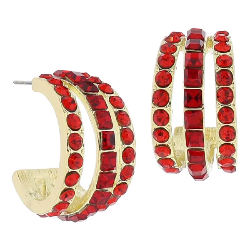 Ruby Crystal Hoop Cluster Earrings, .85" Top to Bottom sold by Charming Charlie