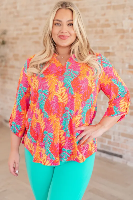 Lizzy Top in Pink and Teal Branches sold by Charming Charlie