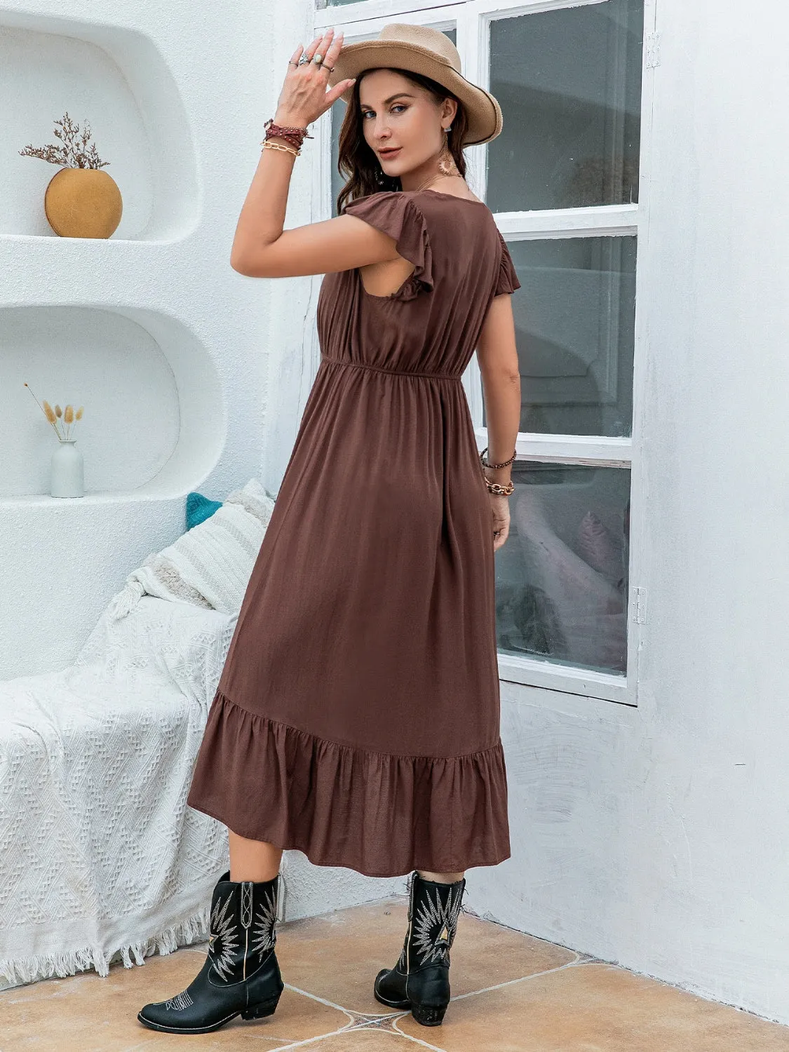 Plus Size Ruffled V-Neck Cap Sleeve Midi Dress sold by Charming Charlie product image thumbnail 2