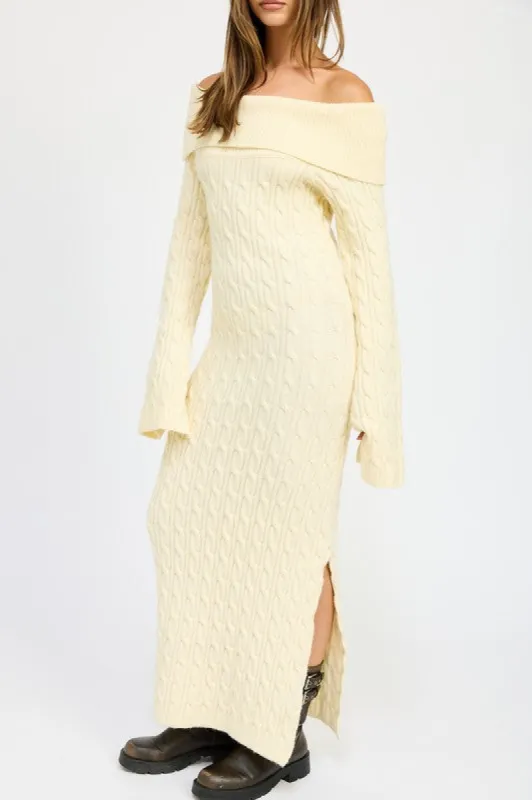 OFF SHOULDER MAXI CABLE DRESS sold by Charming Charlie