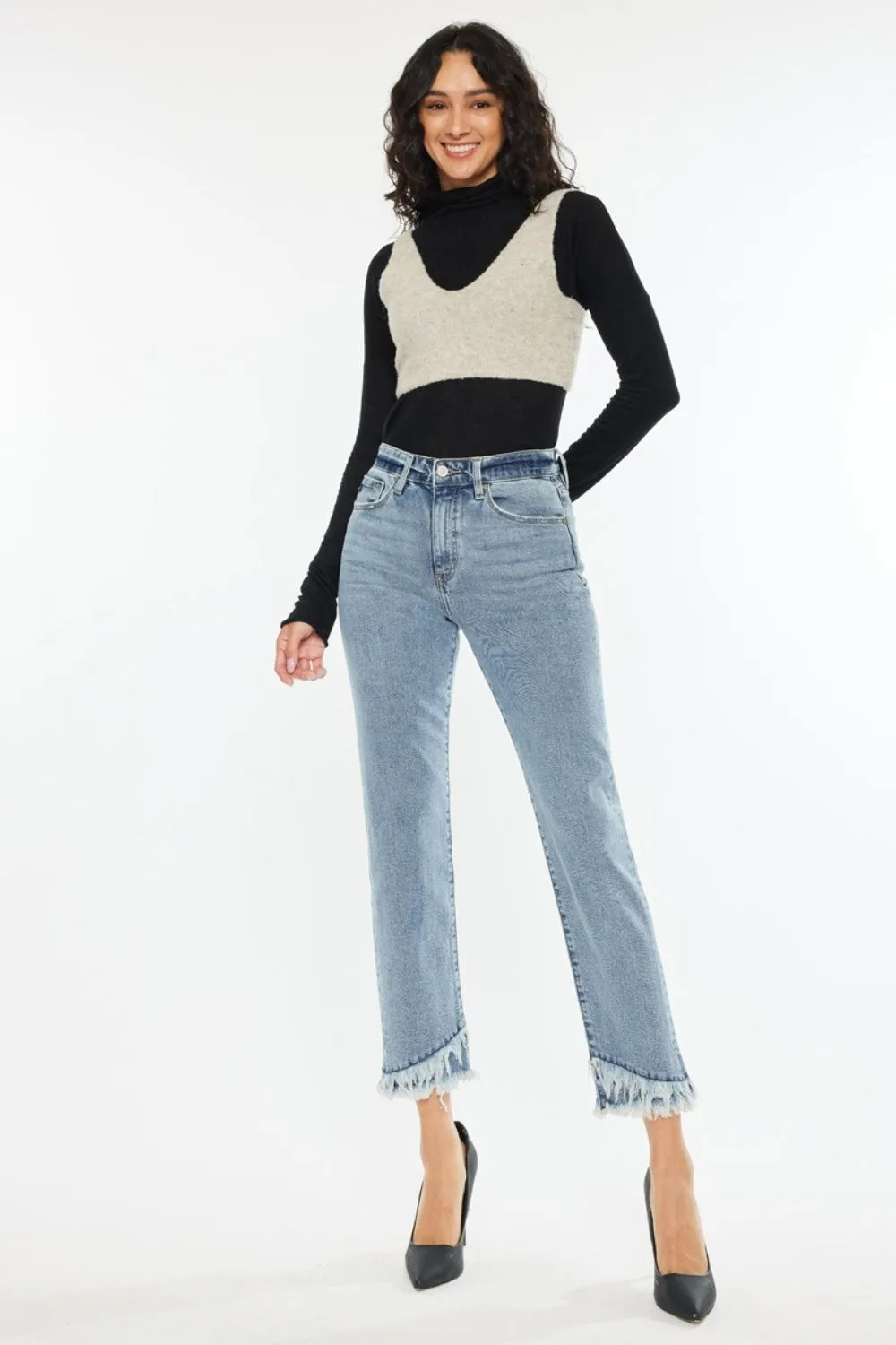 Kancan Raw Hem High Rise Straight Jeans sold by Charming Charlie