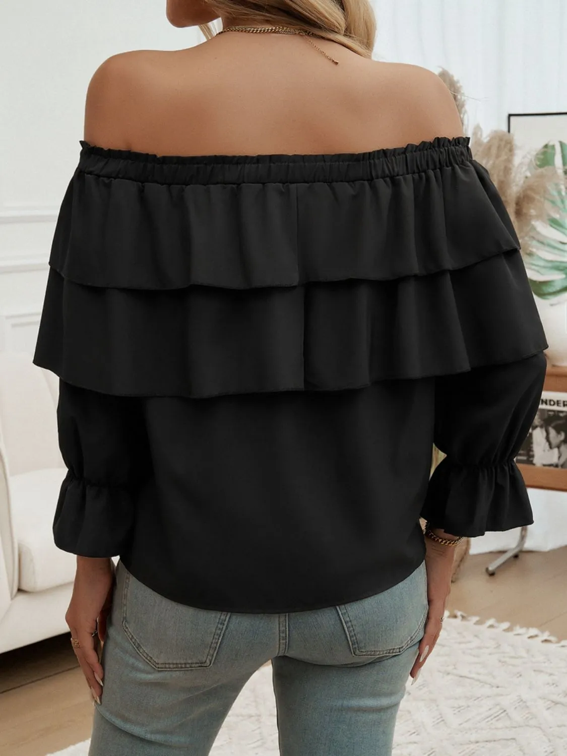 Off-Shoulder Flounce Sleeve Blouse sold by Charming Charlie product image thumbnail 5