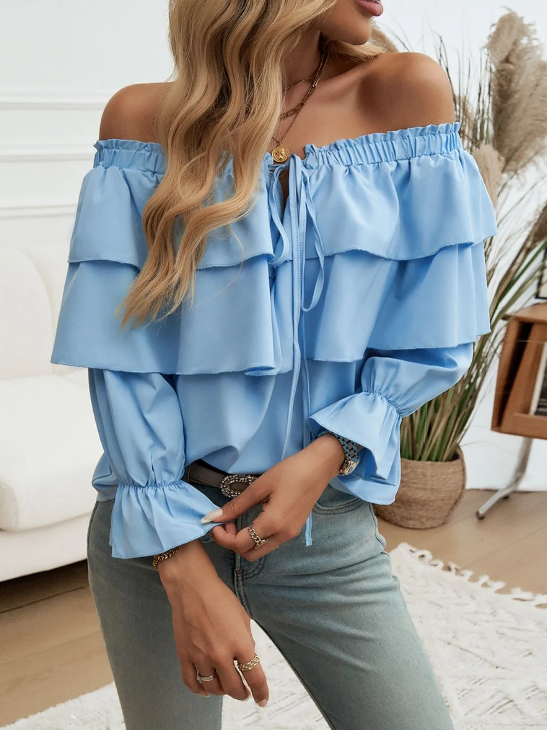 Off-Shoulder Flounce Sleeve Blouse sold by Charming Charlie product image thumbnail 3