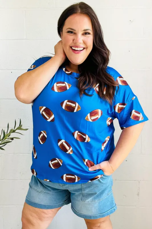 Game Day Blue Football Print Knit Top sold by Charming Charlie