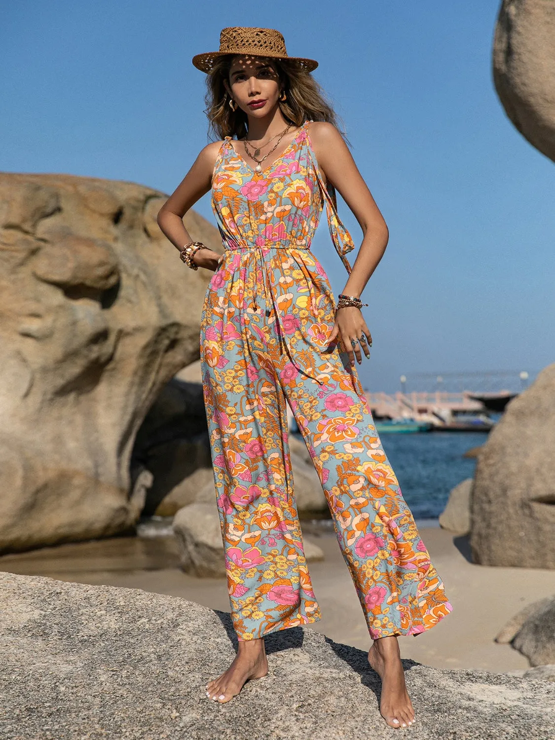 V-Neck Wide Leg Jumpsuit sold by Charming Charlie product image thumbnail 4