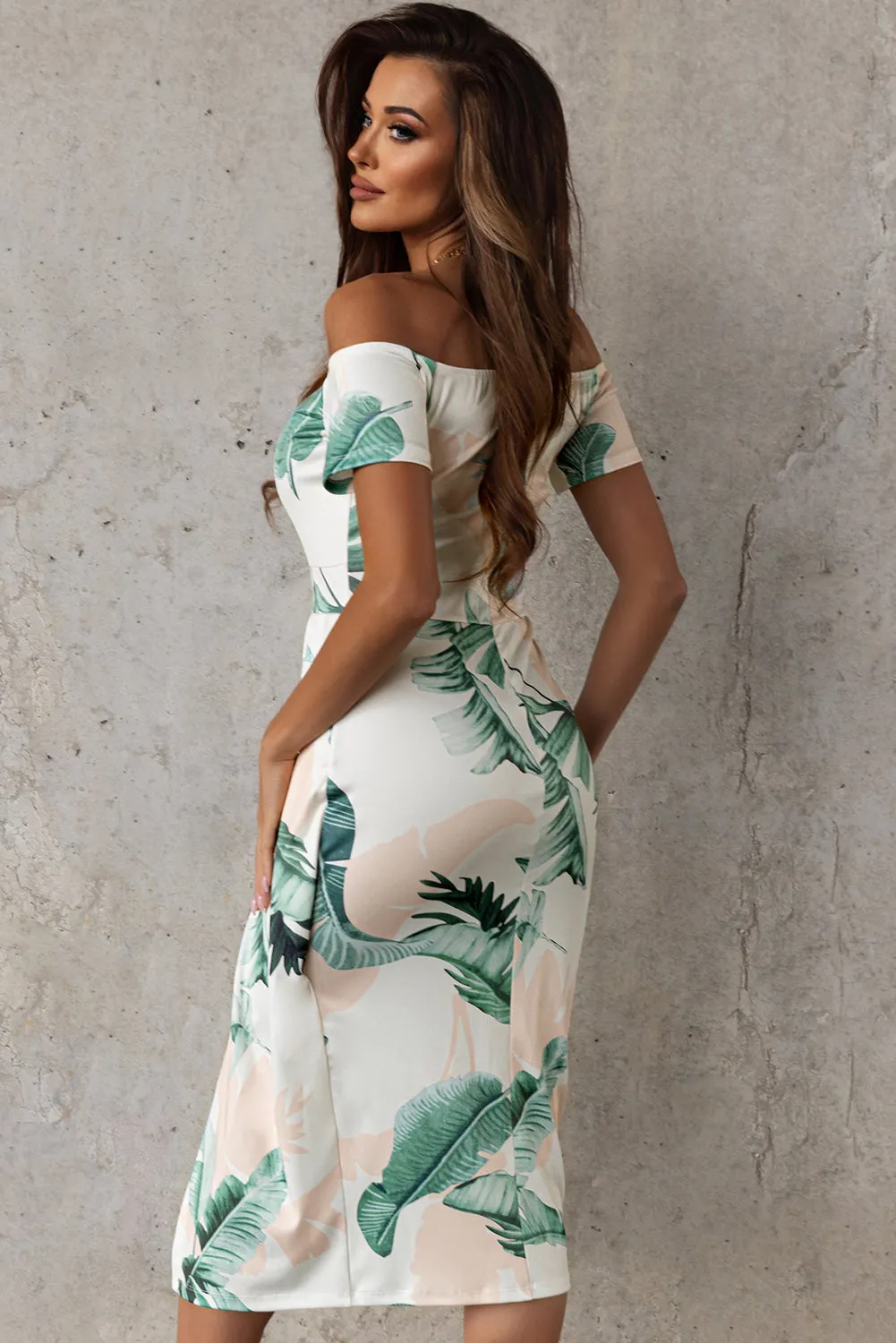 Slit Printed Off-Shoulder Midi Dress sold by Charming Charlie product image thumbnail 4