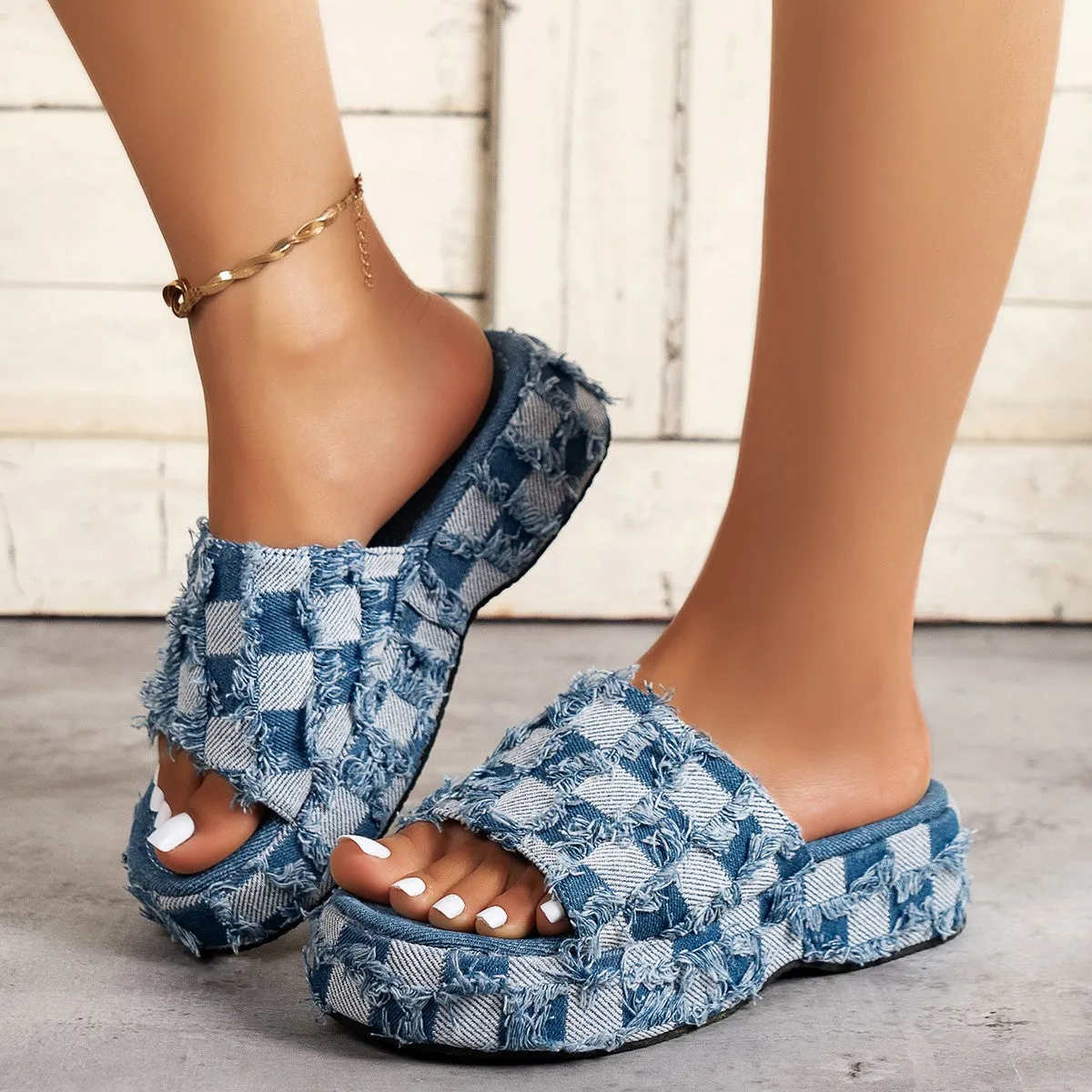 Plaid PU Leather Platform Sandals sold by Charming Charlie product image thumbnail 3