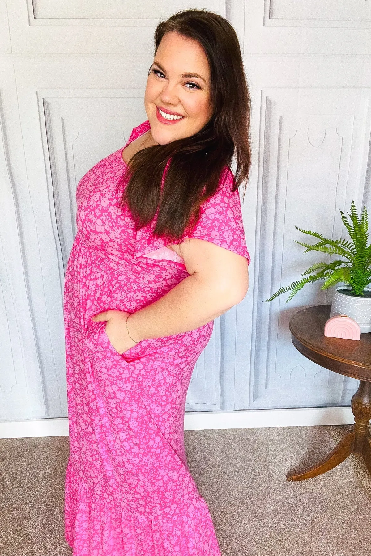 Perfectly You Fuchsia Ditzy Floral Fit & Flare Maxi Dress sold by Charming Charlie product image thumbnail 4