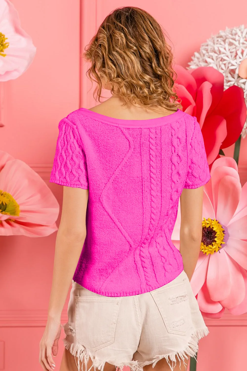 BiBi Cable Knit Short Sleeve Sweater sold by Charming Charlie product image thumbnail 2