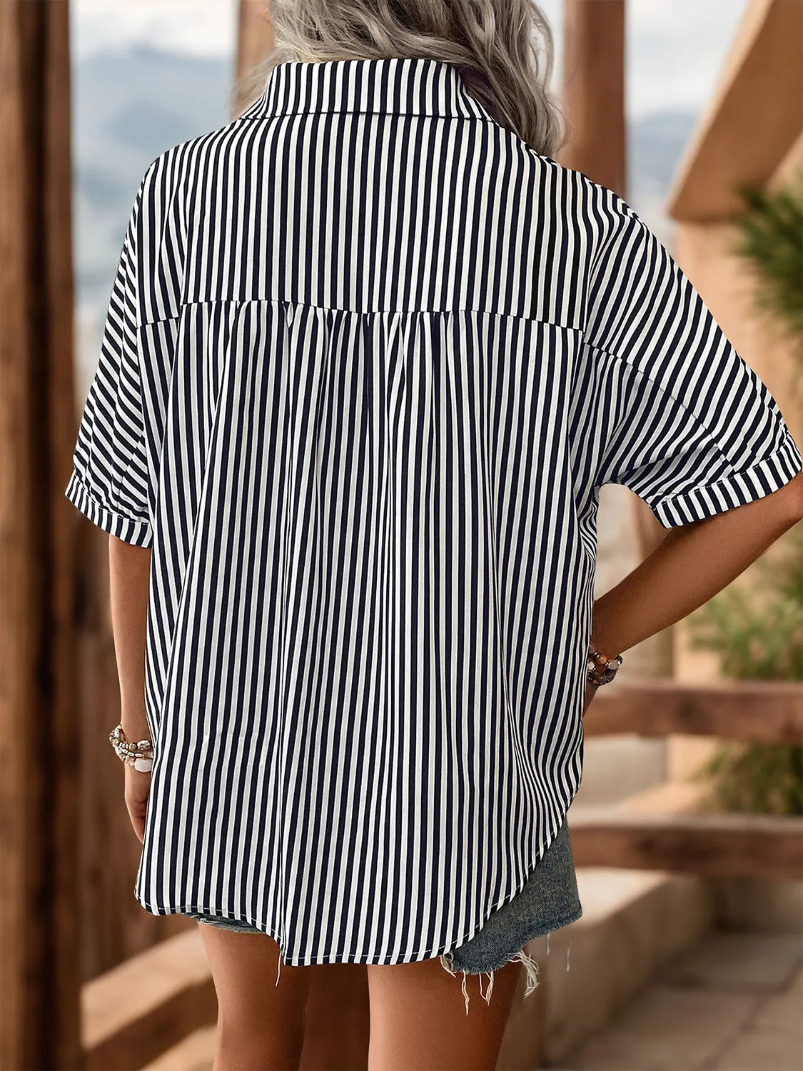 Striped Collared Neck Half Sleeve Shirt sold by Charming Charlie product image thumbnail 2