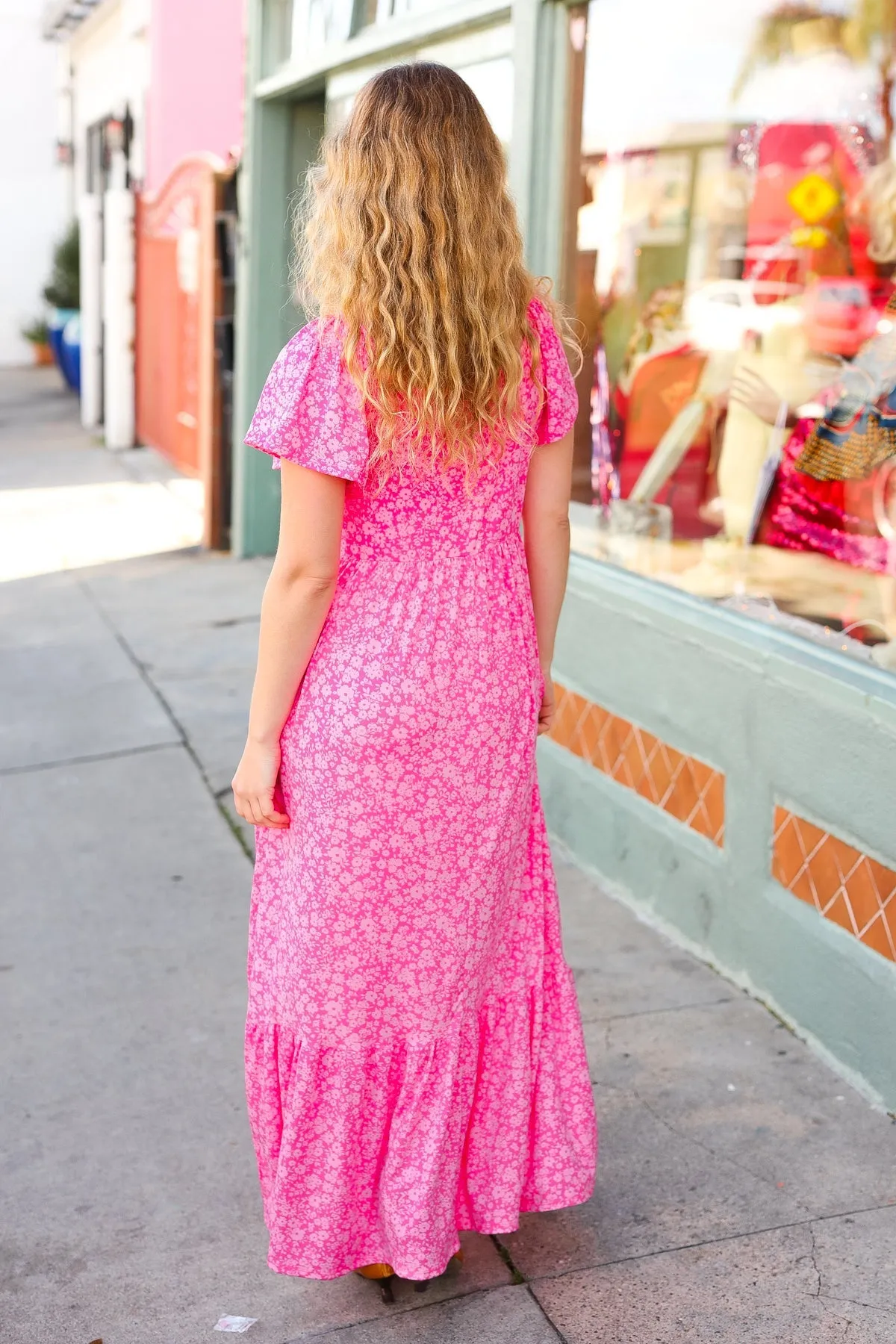 Perfectly You Fuchsia Ditzy Floral Fit & Flare Maxi Dress sold by Charming Charlie product image thumbnail 5