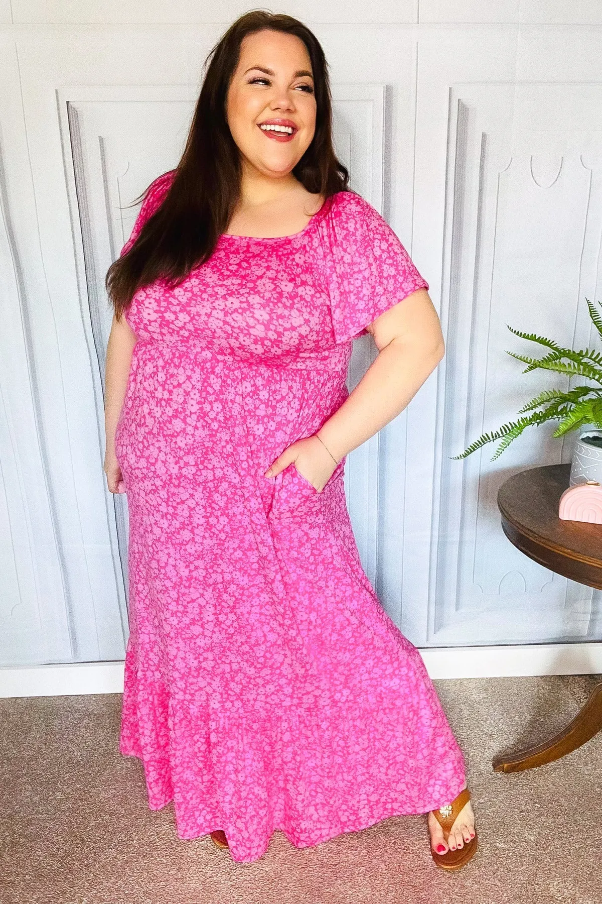 Perfectly You Fuchsia Ditzy Floral Fit & Flare Maxi Dress sold by Charming Charlie