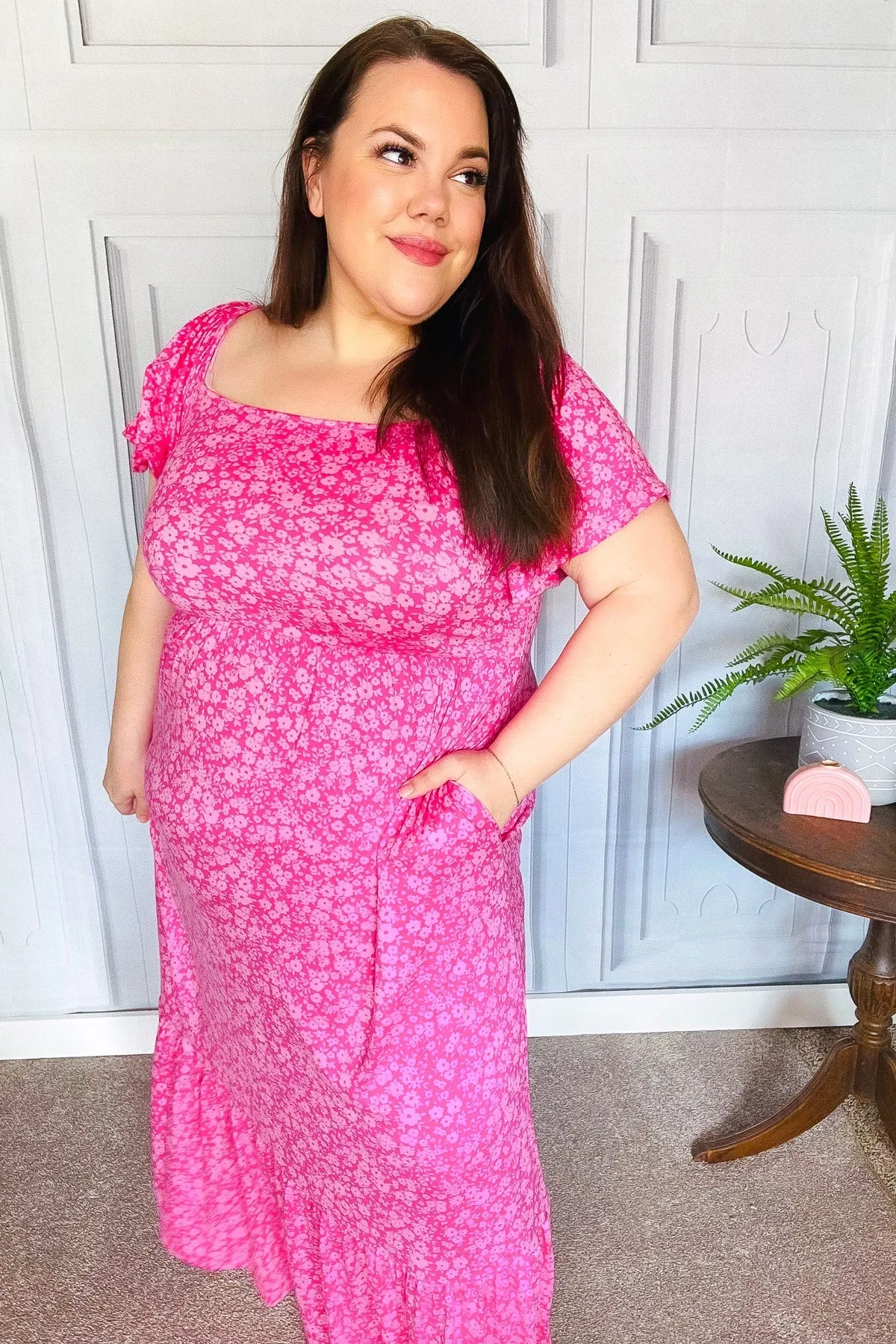 Perfectly You Fuchsia Ditzy Floral Fit & Flare Maxi Dress sold by Charming Charlie product image thumbnail 3