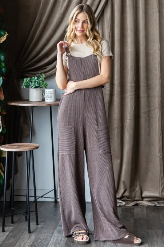 Heimish Full Size Ribbed Front Pocket Sleeveless Jumpsuit sold by Charming Charlie