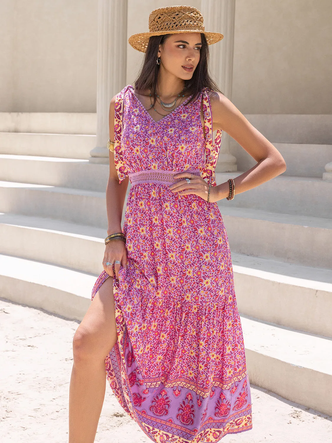 Tied Printed V-Neck Sleeveless Dress sold by Charming Charlie