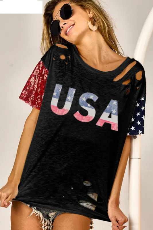 BiBi USA Graphic Short Sleeve Distressed T-Shirt sold by Charming Charlie