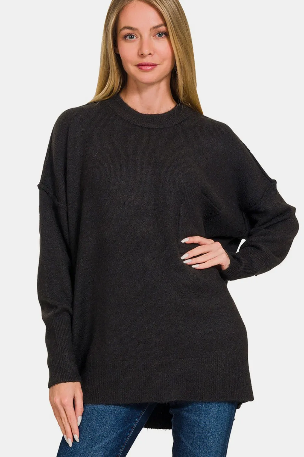 Zenana High-Low Hem Drop Shoulder Sweater sold by Charming Charlie product image thumbnail 3