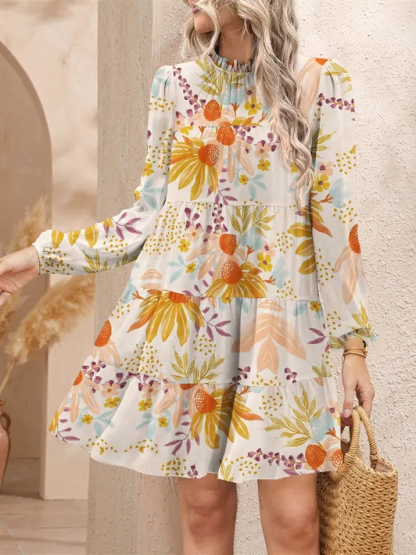 Tiered Printed Long Sleeve Mini Dress sold by Charming Charlie