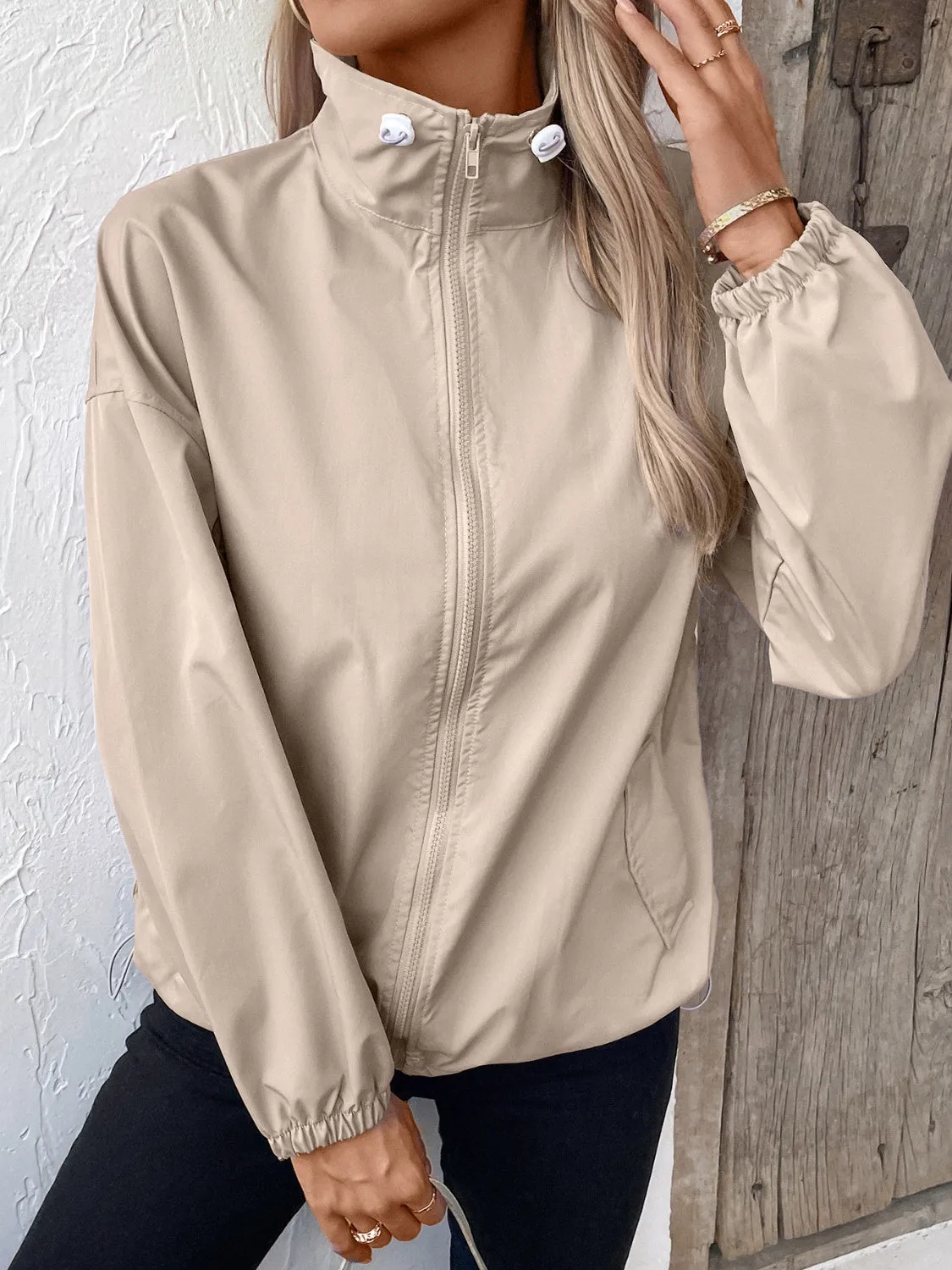 Pocketed Zip Up Long Sleeve Jacket sold by Charming Charlie product image thumbnail 3